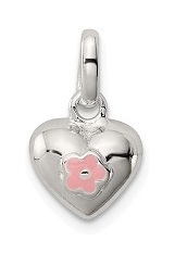 catchy pink enamel heart silver baby charm